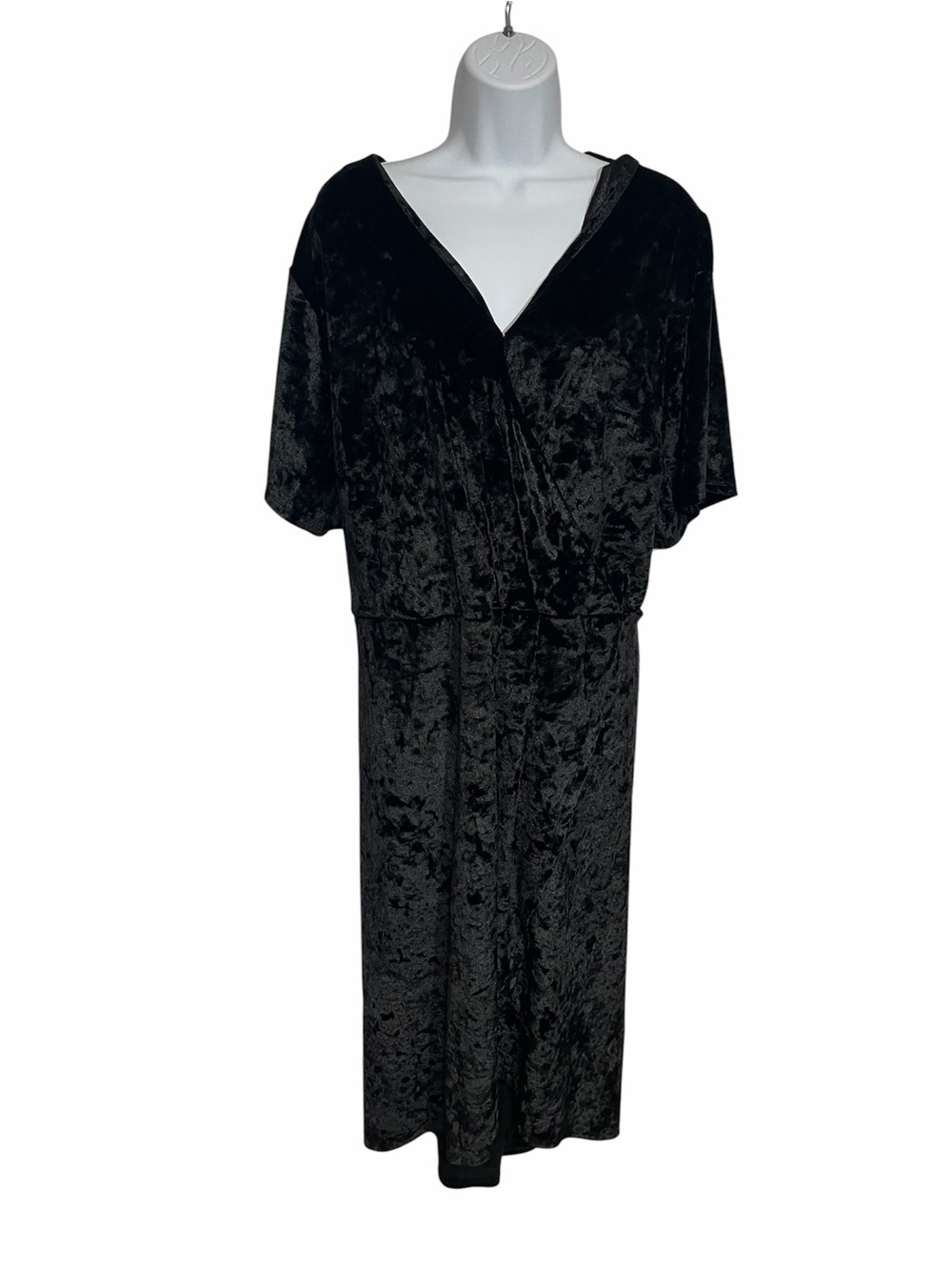 EVRI Black Crushed Velvet Midi Faux Wrap Dress Plus Size 4x Formal Dressy Party